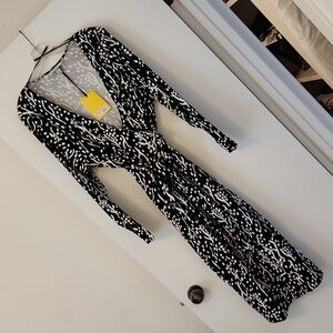 Women's Long Sleeve Midi Sea Spots Black Wrap Dress - DVF for Target 2x